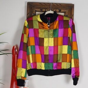 Vintage 90s St John silk colorblock full zip shell jacket S